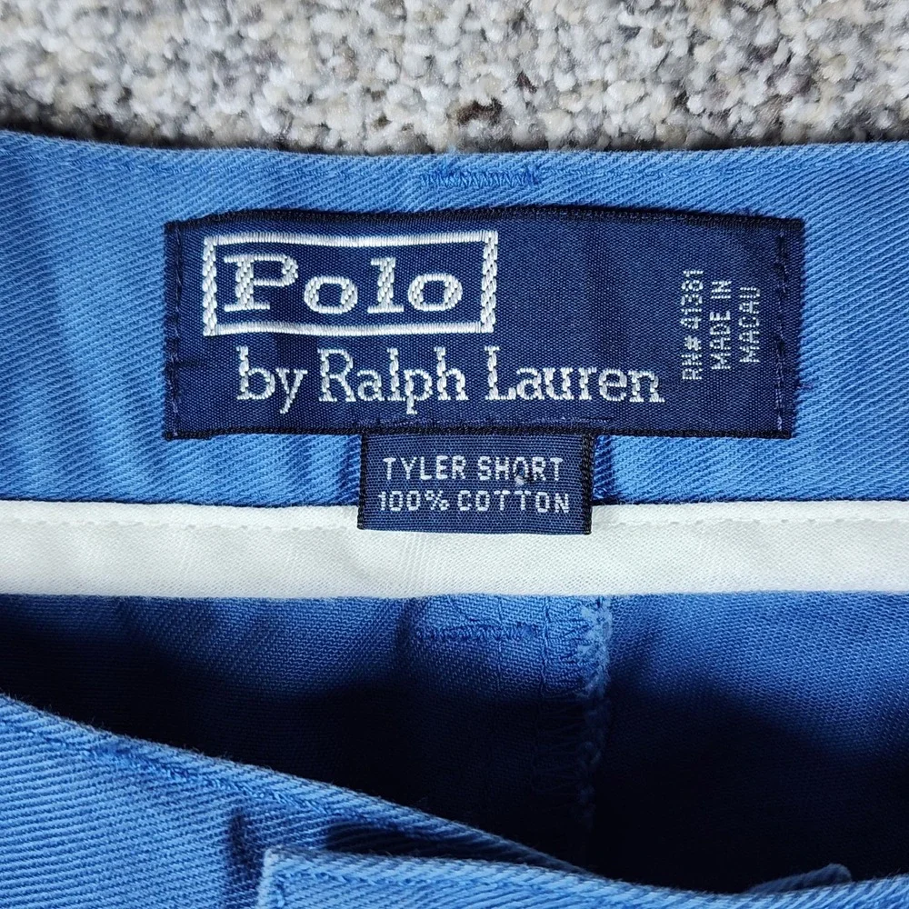 Polo Ralph Lauren Tyler Shorts Mens 38 Blue Pleated Chino Cotton Excellent